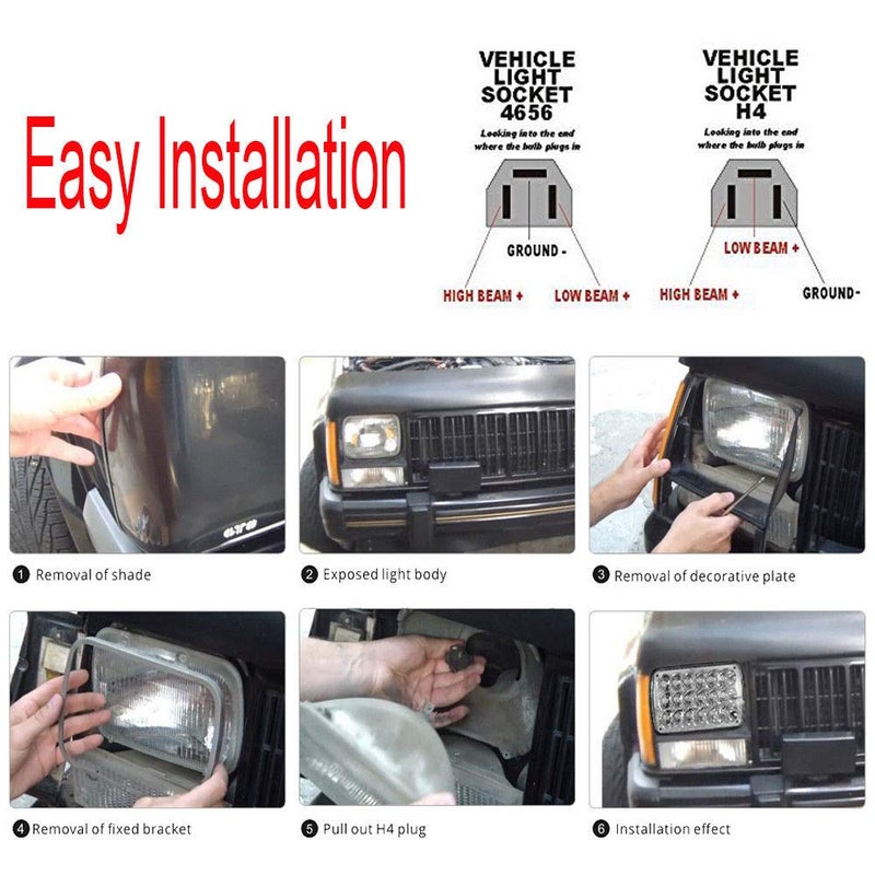 AMUNIESUN 2PC 45w Rectangle 7x6 5x7 Inch Headlights 6052 6054 H5054 H6054 Hi/Low Sealed Beam Replacement For Chevy Express Cargo Van 1500 2500 3500 Jeep Wrangler Toyota Pickup Dodge Ram - Image 3